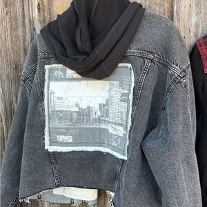 American Eagle  Gray Denim Jacket with Black Hood